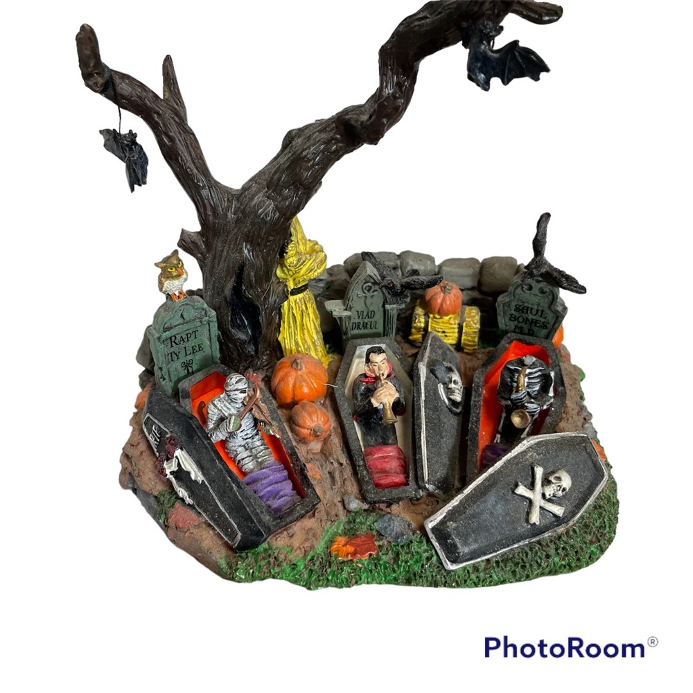 Spooky Graveyard Vintage Resin with Dracula Mummy Collectors Item As Is